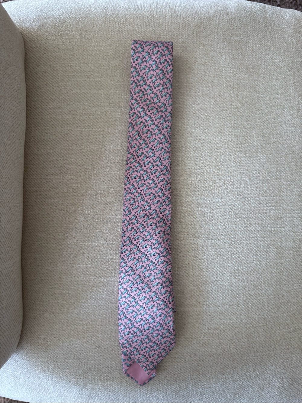 Hermes Pink Patterned Silk Tie